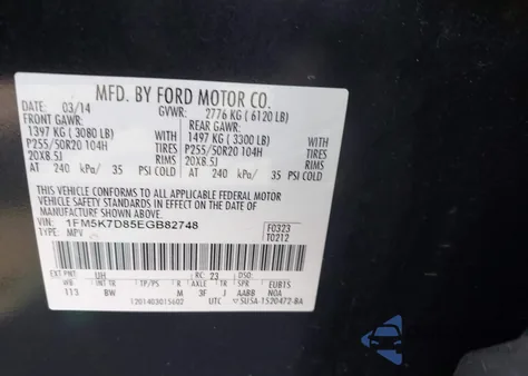 2014 Ford Explorer Xlt from USA, damaged, VIN 1FM5K7D85EGB82748